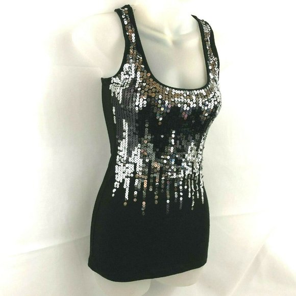Wildcat Sleeveless Racer Back Top XS Black Sequins Pullover - Picture 2 of 8